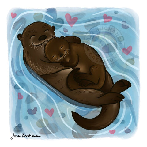 Floating Cuddling Otters Card